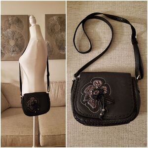 Brighton Jeweled Front Pebbled Leather Crossbody Purse